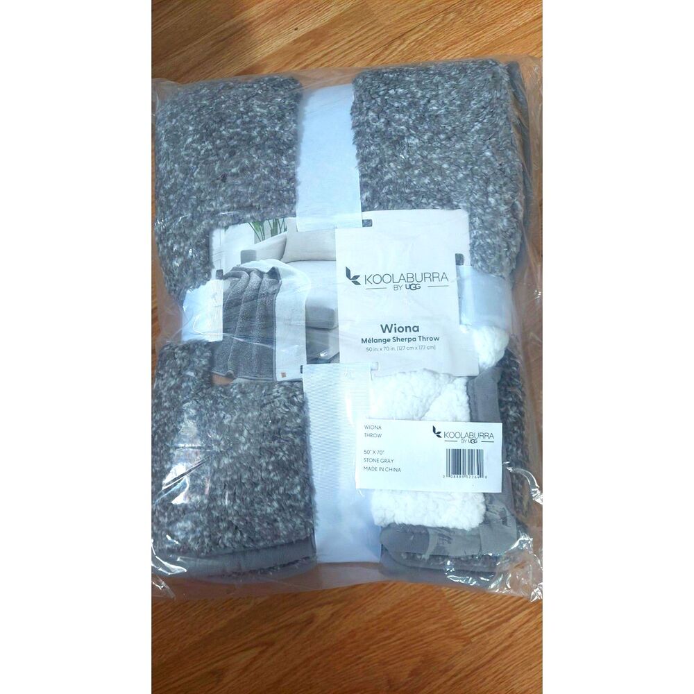 Koolaburra By UGG Sherpa Throw Blanket 50x70 Wiona Mélange Stone Gray Plush NIP